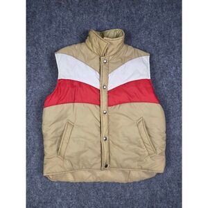 Vintage Sigallo Puffer Vest Mens Medium Tan Red Colorblock Chevron 80s Y2K